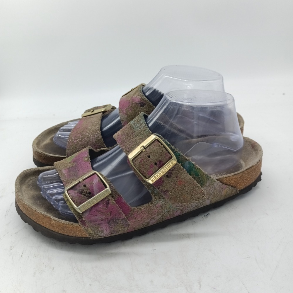 Birkenstock Arizona Suede Paint Splatter Sandals Brown Pink Green EU 39 bi34